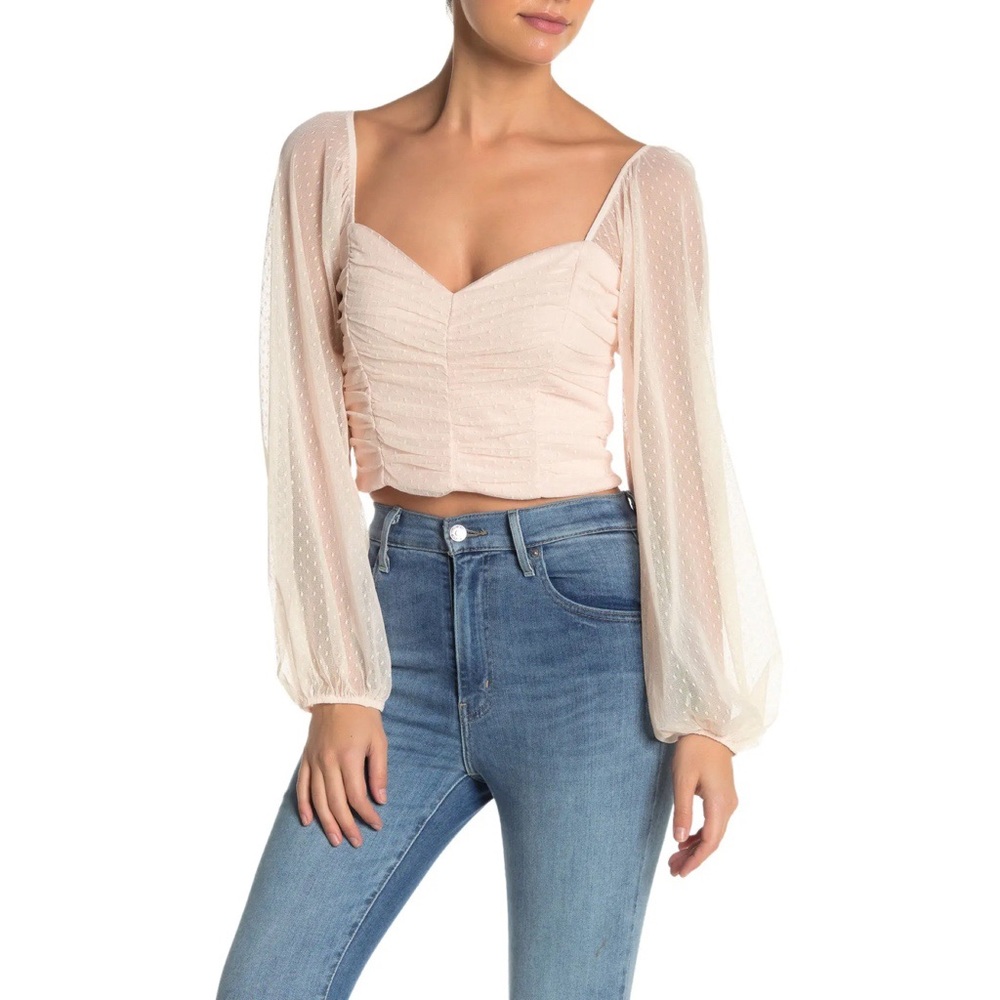 Socialite Sweetheart Neck Ruched Mesh Top in Blush